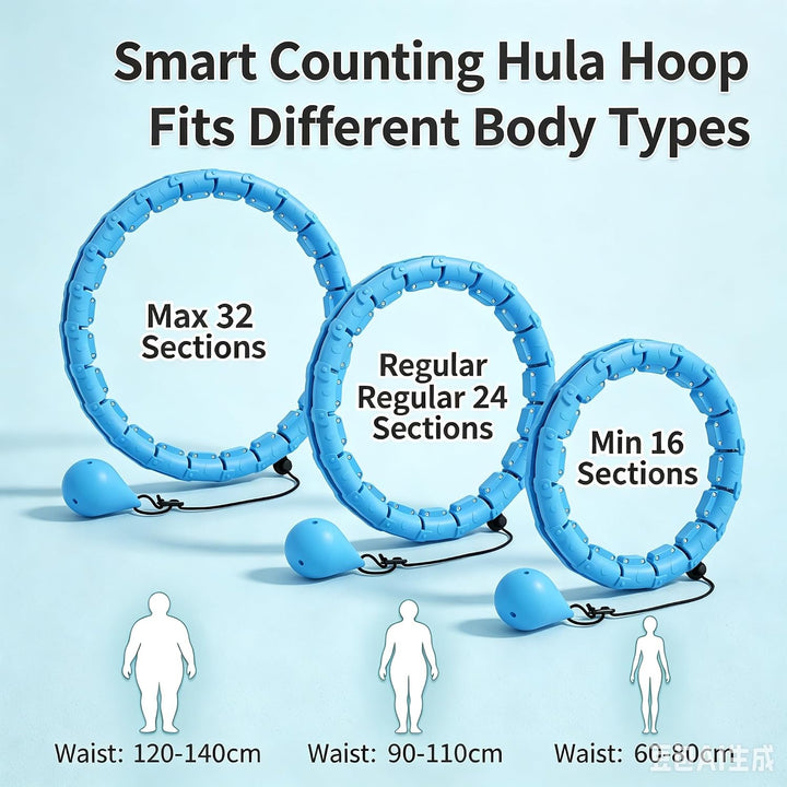 Smart Hula Hoop mit Gewicht 0.36kg, 32 Knoten Verstellbar 57-165 cm, Hula Hoop Reifen mit Gewicht zu