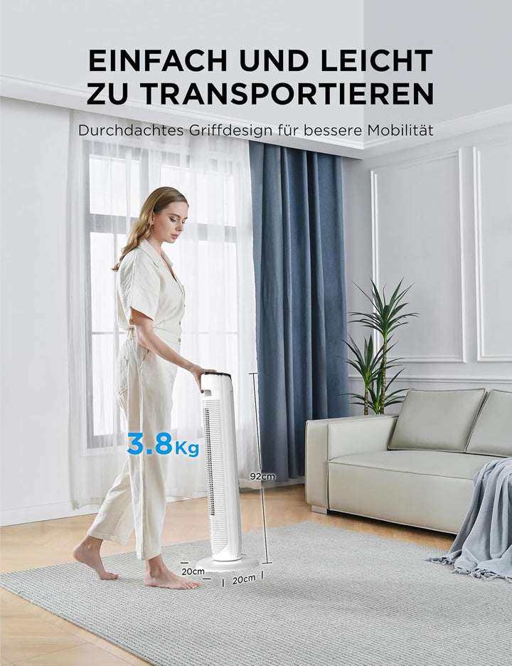 Midea FZ10-17JR(WH) Turmventilator Leise mit Fernbedienung 92CM, mobiler Lüfter,Ventilator Säulenven