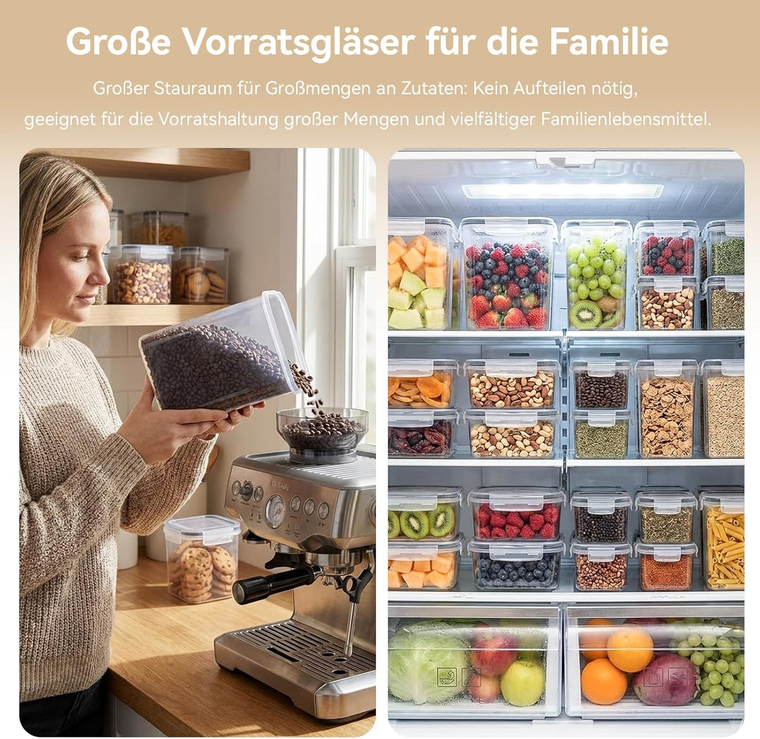2.8L/30CM Küchen Vorratsdosen mit Deckel Luftdicht Gross 16er Set BPA Frei, aufbewahrungsbox mit dec