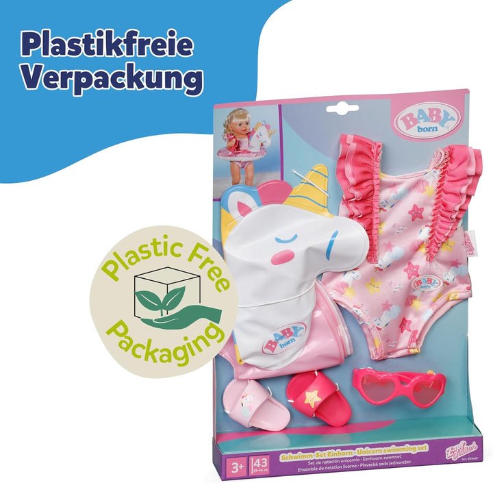 BABY Born Schwimmset Einhorn - Puppenbekleidung für 43cm Puppen inkl. Schwimmreifen, Badeanzug &amp; Son