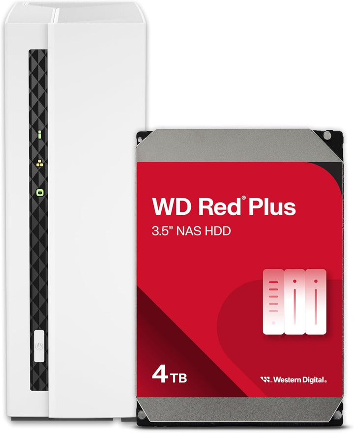 QNAP TS-133-14WD-US 1 Bay Home NAS with 4TB Storage Capacity, Preconfigured WD Red Plus HDD Drive Bu