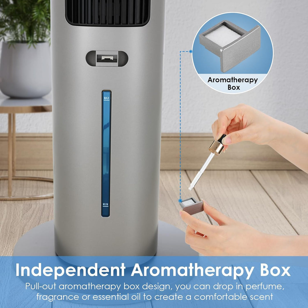 LIFERUN Turmventilator mit Aromadiffuser Fernbedienung 3-Stufen-Klimaanlage mit Wasserkühlung, 50° O