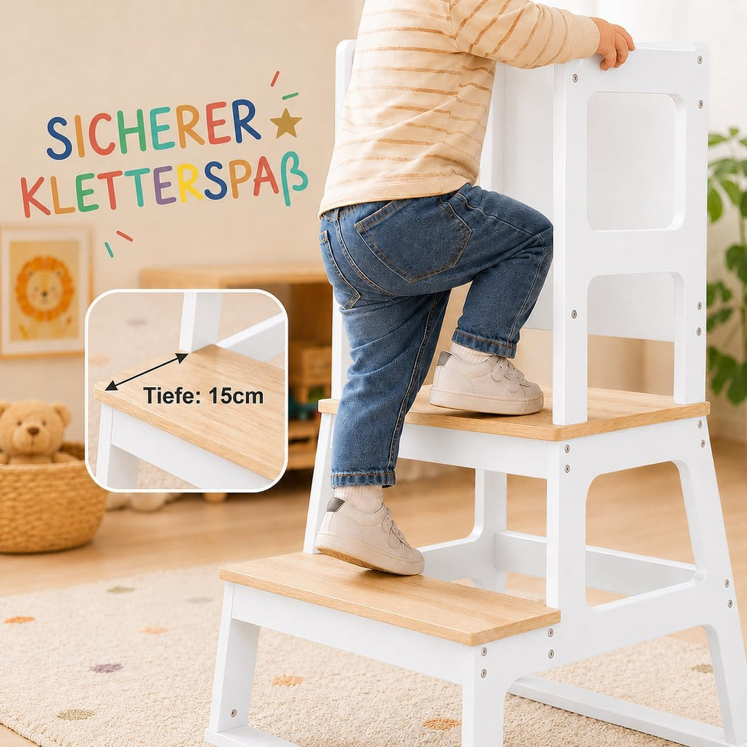 Baby Vivo Lernturm aus Holz - Tower Küche Kindermöbel Learning Tower - Schemel Lerntower für Kinder