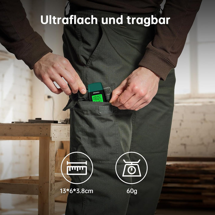 Feuchtigkeitsmessgerät, ERICKHILL EWM03 Pin-Typ Holzfeuchtemessgerät mit 5 Modi, LCD-Display mit grü