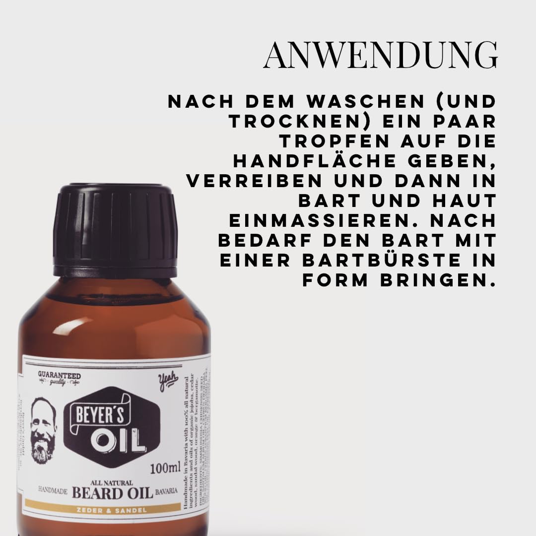 Beyer’s Oil Bartöl Zeder & Sandel XXL 100ml - 100% natürliche Bartpflege - Macht den Bart weich und