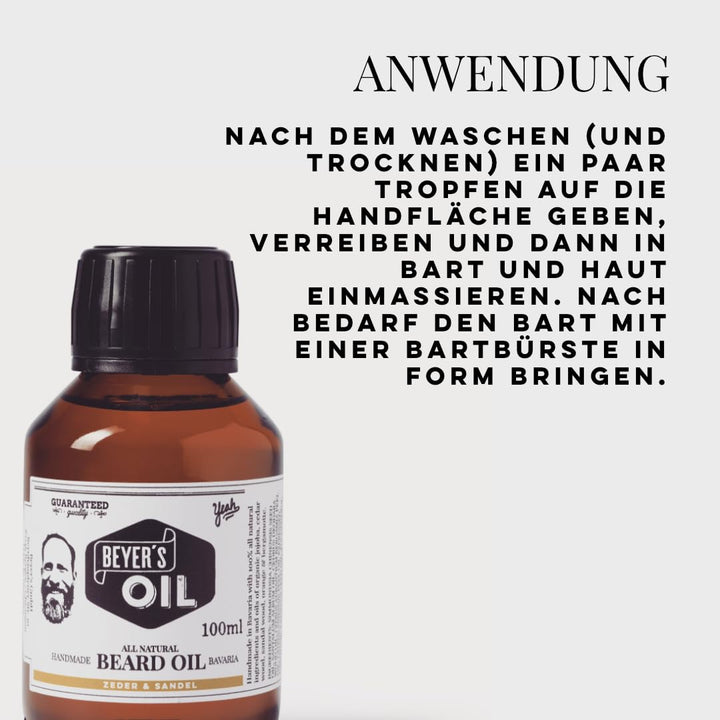 Beyer’s Oil Bartöl Zeder & Sandel XXL 100ml - 100% natürliche Bartpflege - Macht den Bart weich und