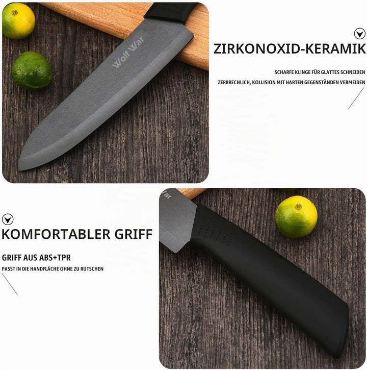 Wolf War keramikmesser, Keramikmesser Set mit Schutzhülle, Küchenmesser Set mit 4-teilig Messer und