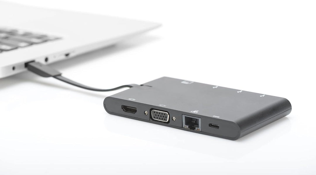 DIGITUS USB-C Travel Docking Station – 9 Ports – 1x HDMI, 1x VGA (4K@30Hz) – 2x USB 3.0 / USB 2.0, 2