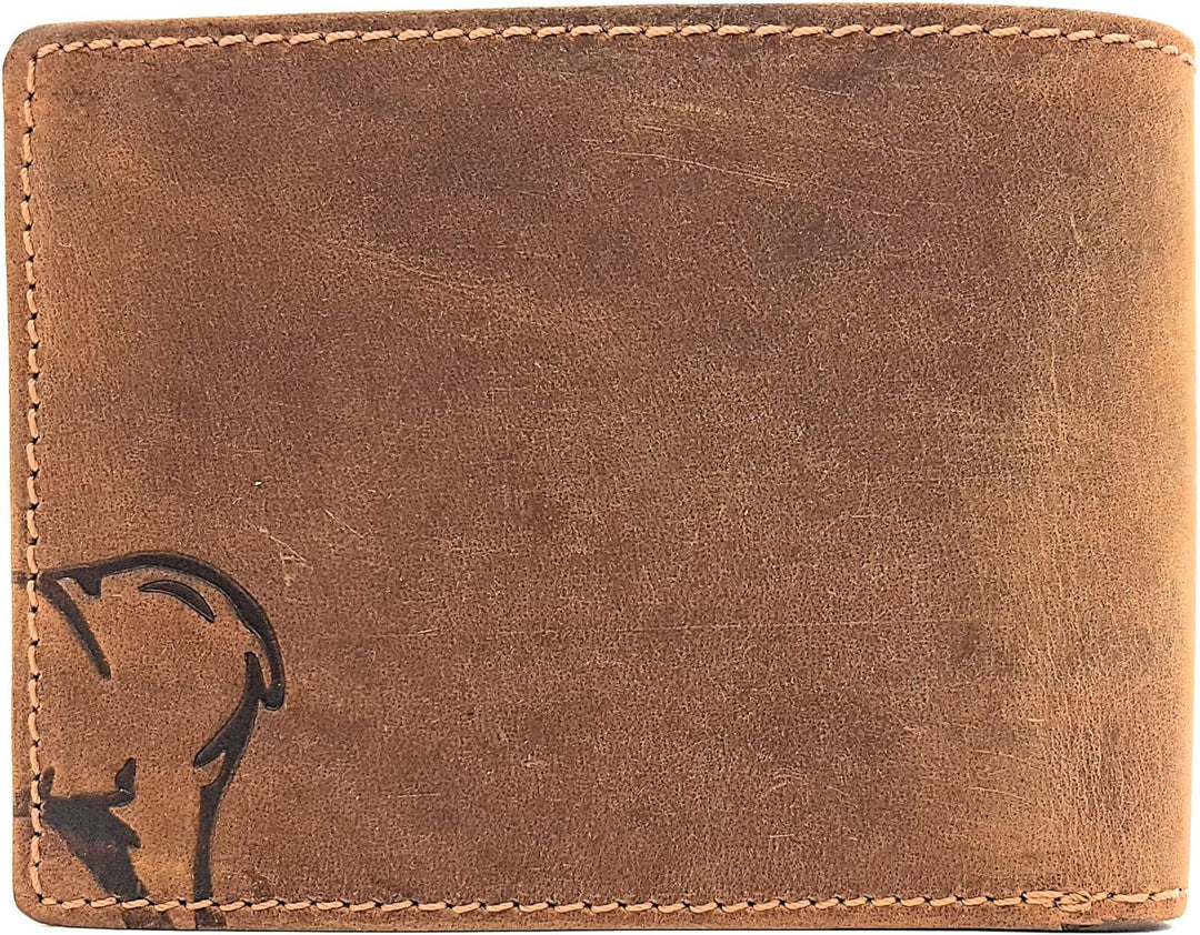 echt Büffel Voll-Leder Geldbörse für Männer, naturbelassenes Hunterleder Portemonnaie mit RFID NFC S