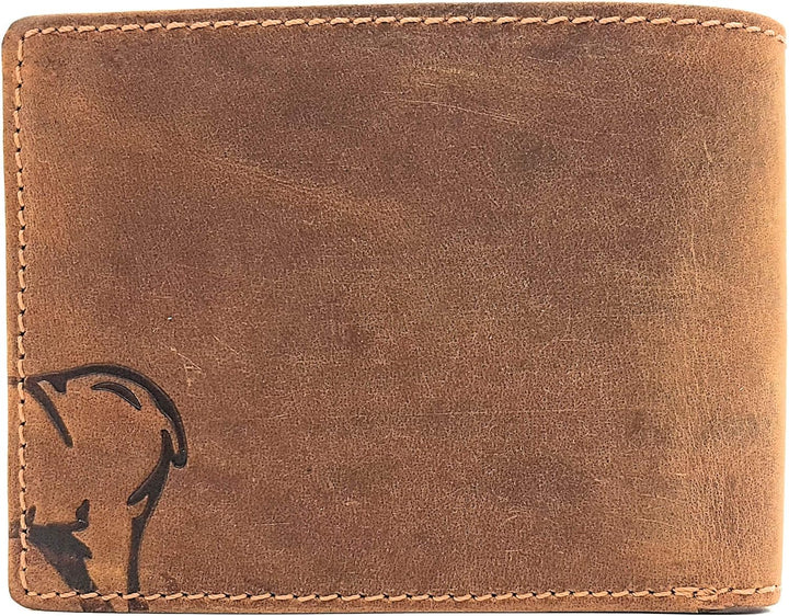 echt Büffel Voll-Leder Geldbörse für Männer, naturbelassenes Hunterleder Portemonnaie mit RFID NFC S