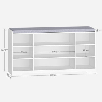 Hzuaneri Schuhbank, Schuhregal mit Sitzfläche, Sitzbank mit Stauraum, Kissen, 9 Fächer, 103 x 30 x 5