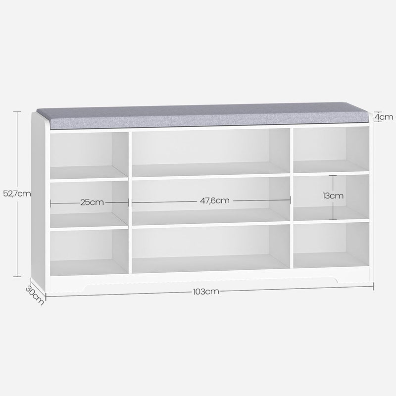 Hzuaneri Schuhbank, Schuhregal mit Sitzfläche, Sitzbank mit Stauraum, Kissen, 9 Fächer, 103 x 30 x 5