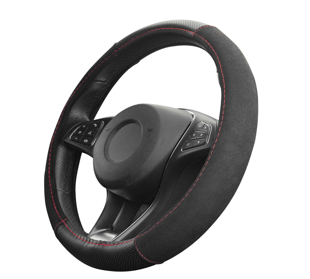 Upgrade4cars Lenkradbezug Alcantara Look Schwarz Rot | Lenkradhülle in Leder Optik | Universal Lenkr