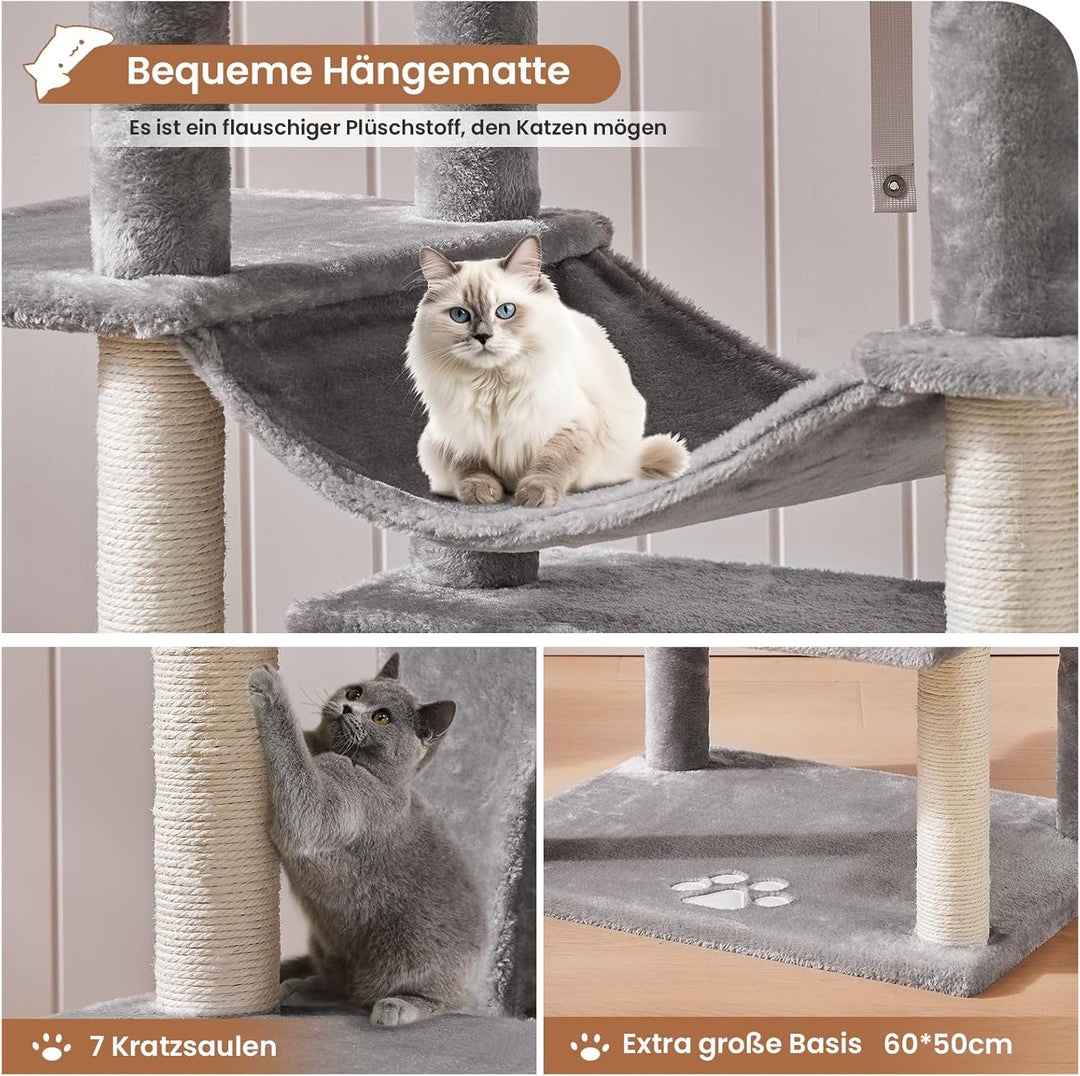 MSmask Kratzbaum gross XXL, Katzenbaum stabil mit 3 Aussichtsplattformen, Katzenkratzbaum für grosse