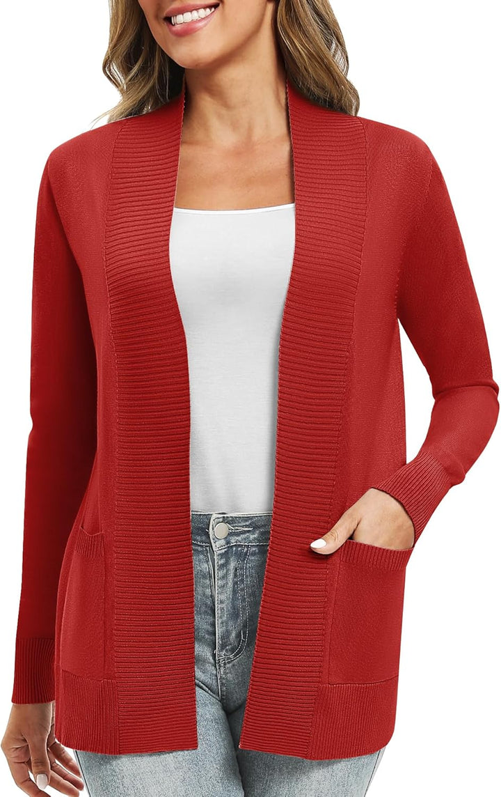 EXCHIC Damen Lange Ärmel Gestrickt Strickjacke Leicht Gemütlich Offene Vorderseite Lange Freizeitjac