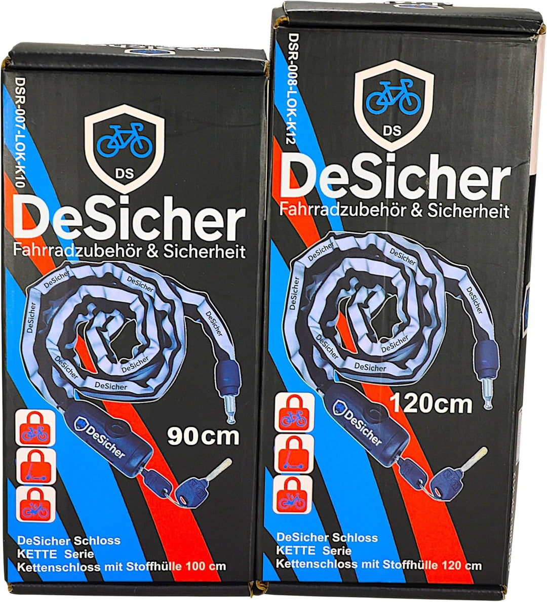 SicherKette 120 cm – Stabiles Kettenschloss mit Stoffhülle, 6 mm Stahl für Fahrrad, E-Bike, E-Scoote