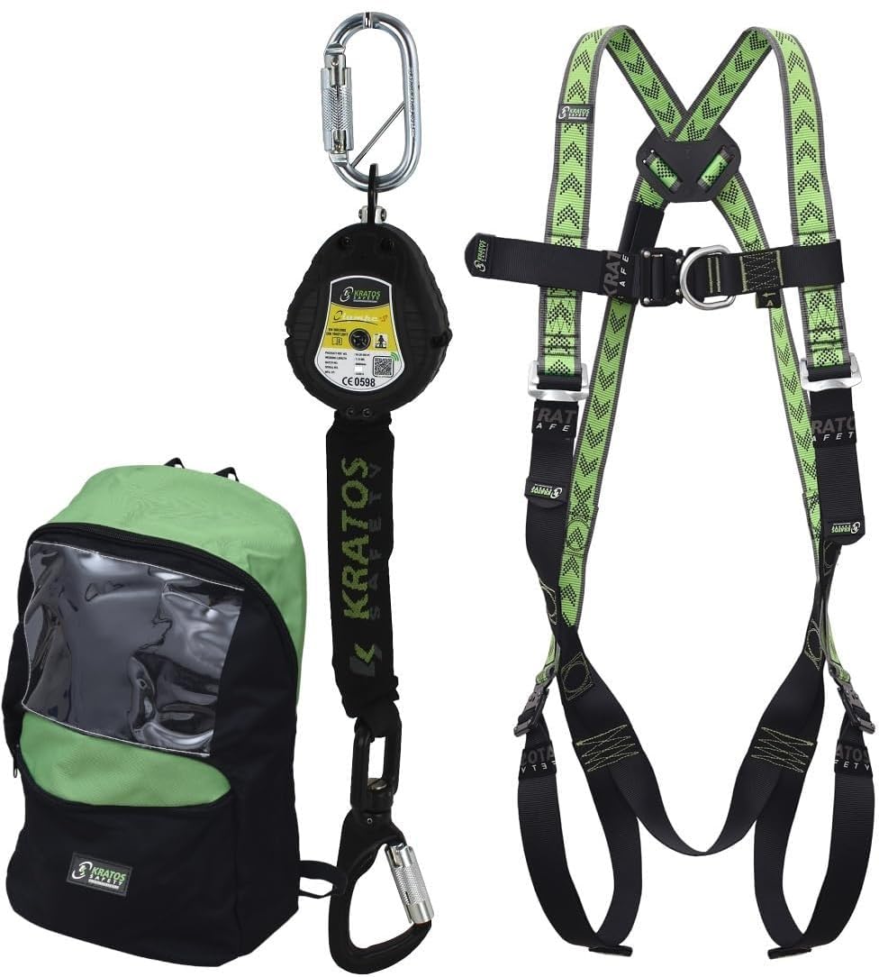 Kratos Safety Hubsteiger Sicherheitsset, Fallschutz-Set mit Gurt EN361, Höhensicherungsgerät, Rucksa