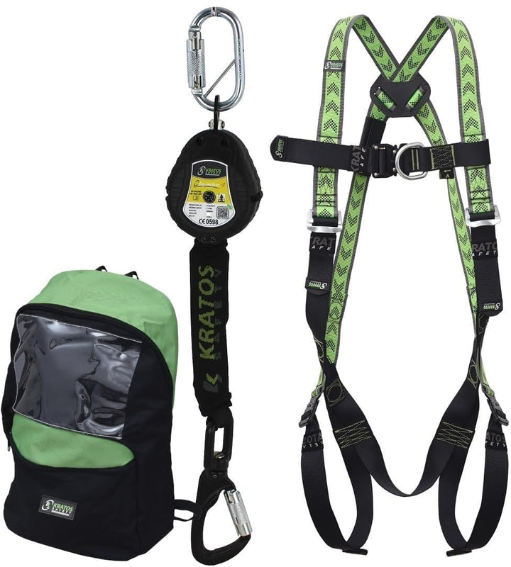 Kratos Safety Hubsteiger Sicherheitsset, Fallschutz-Set mit Gurt EN361, Höhensicherungsgerät, Rucksa