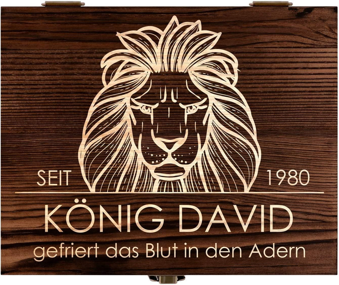 Maverton Whisky Steine Set - in Holzbox mit Gravur - 8 Eiswürfel & 2 Whisky Gläser, Zange, Samtbeute
