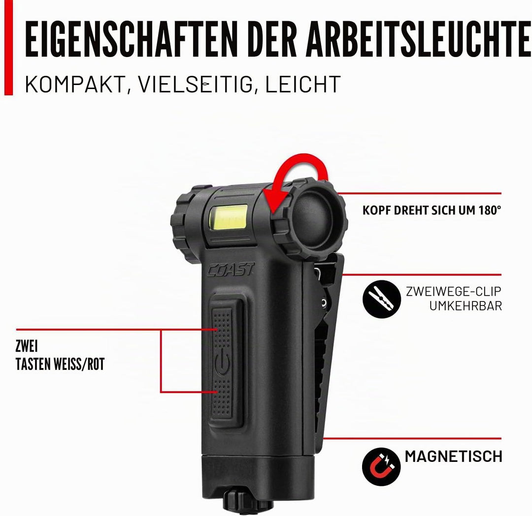 Coast HX4 LED-Klemmleuchte, 80 Lumen, zweifarbig (weisser oder roter Lichtstrahl), magnetisch, mit S