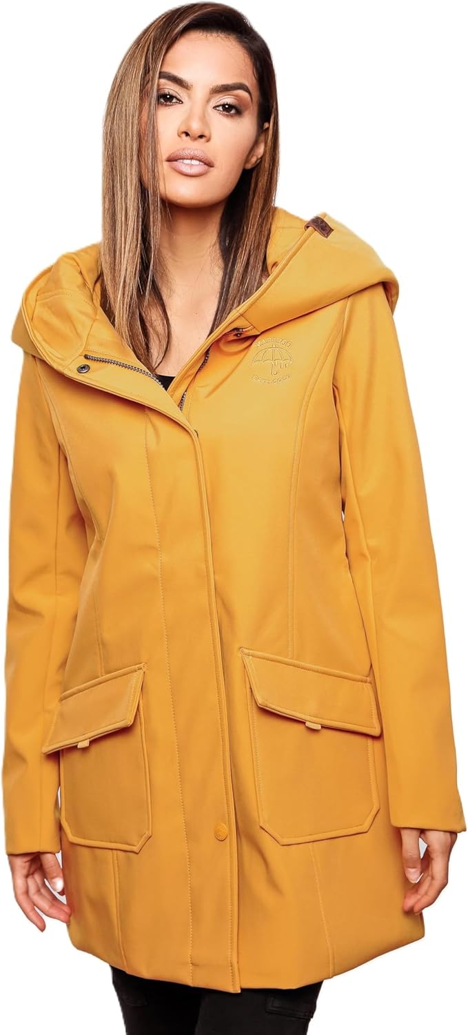 MARIKOO Damen Softshell Jacke Winterjacke wasserabweisend Outdoor lang B856 XS Amber Yellow, S