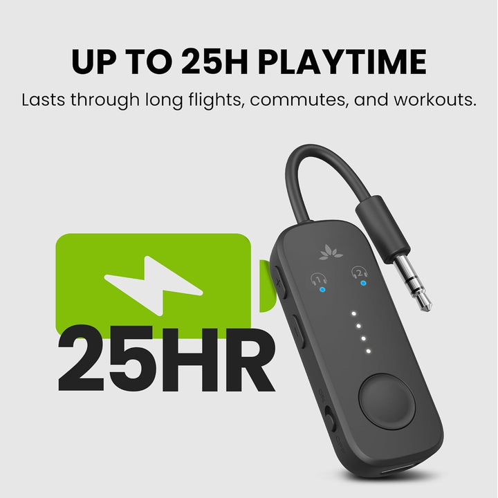Avantree Relay - Premium Flugzeug Bluetooth 5.3 Adapter für alle Kopfhörer, apt-X geringe Latenz, un