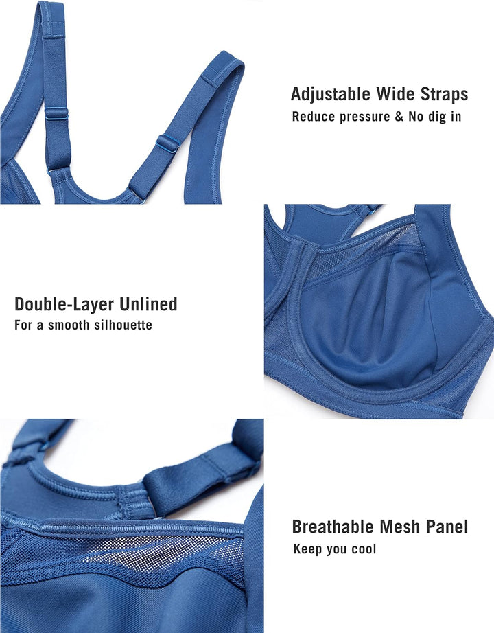 SYROKAN Damen Starker Halt Sport BH - Mesh mit Bügel Ringerrücken Ohne Einlagen Fitness Lauf Joggen