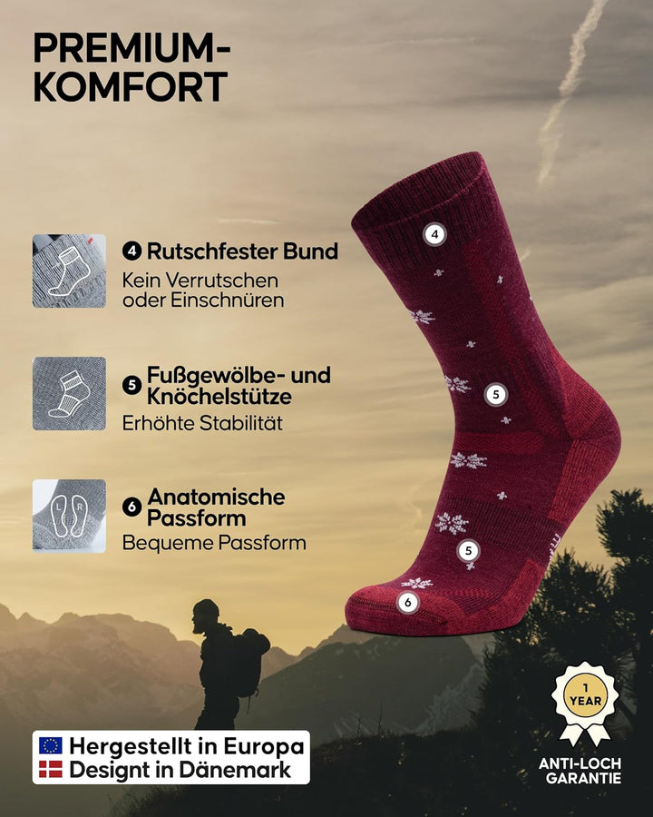 DANISH ENDURANCE Merino Wandersocken, Thermo Outdoor Socken & Trekkingsocken, Stark gepolstert, Meri