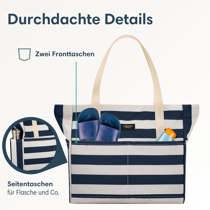 LARKSON Strandtasche Damen & Herren - Linn - Grosse Beach Bag für Strand, Schwimmbad, Pool - Tote Ba
