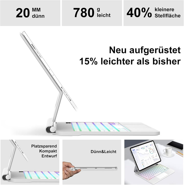 Magic Keyboard für iPad Air 13" M4 2026/M3 2025/M2 2024 &amp; iPad 12.9, Weiss | Freischwebendes Stand D