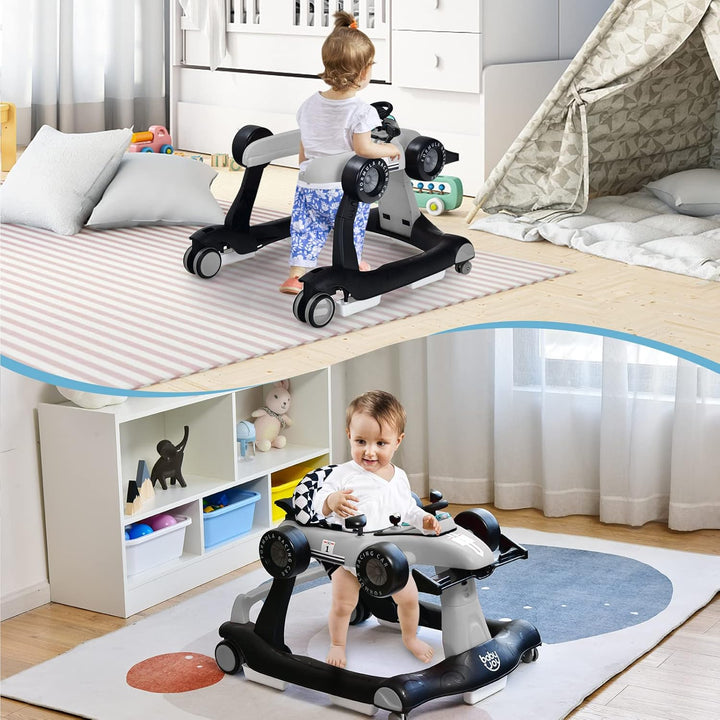 DREAMADE Lauflernhilfe, 4 in 1 Autoförmiger Lauflernwagen mit einstellbarer Geschwindigkeit, Musik &