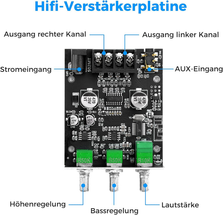 KKMOL 502MT 2x50W Bluetooth 5.0 Stereo Verstärker Board 2.0-Kanal Stereo Audio Empfänger Leistungsve