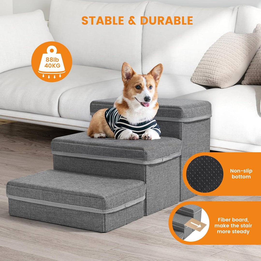 Hundetreppe, Sunowl 3 Stufige Faltbare Haustiertreppe, Extra Breite Hundetreppe Sofa Bett mit Staura