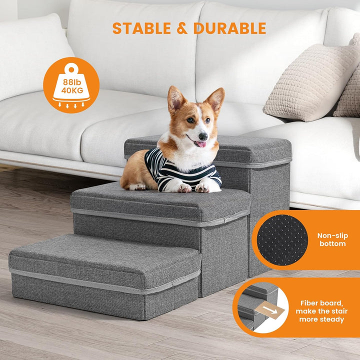 Hundetreppe, Sunowl 3 Stufige Faltbare Haustiertreppe, Extra Breite Hundetreppe Sofa Bett mit Staura