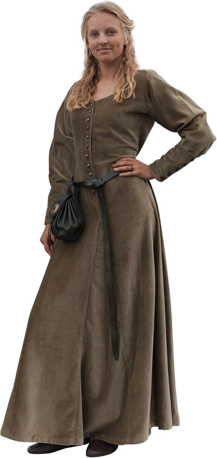 Battle-Merchant Mittelalterkleid Cotehardie Isabell aus Samt lang, Damen, Baumwolle, bodenlang, Vint