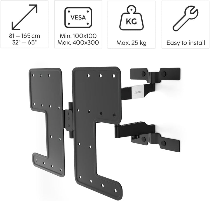 Hama TV Wandhalterung 32“ - 65“ (TV Halterung schwenkbar, neigbar, ausziehbar, geringer Wandabstand