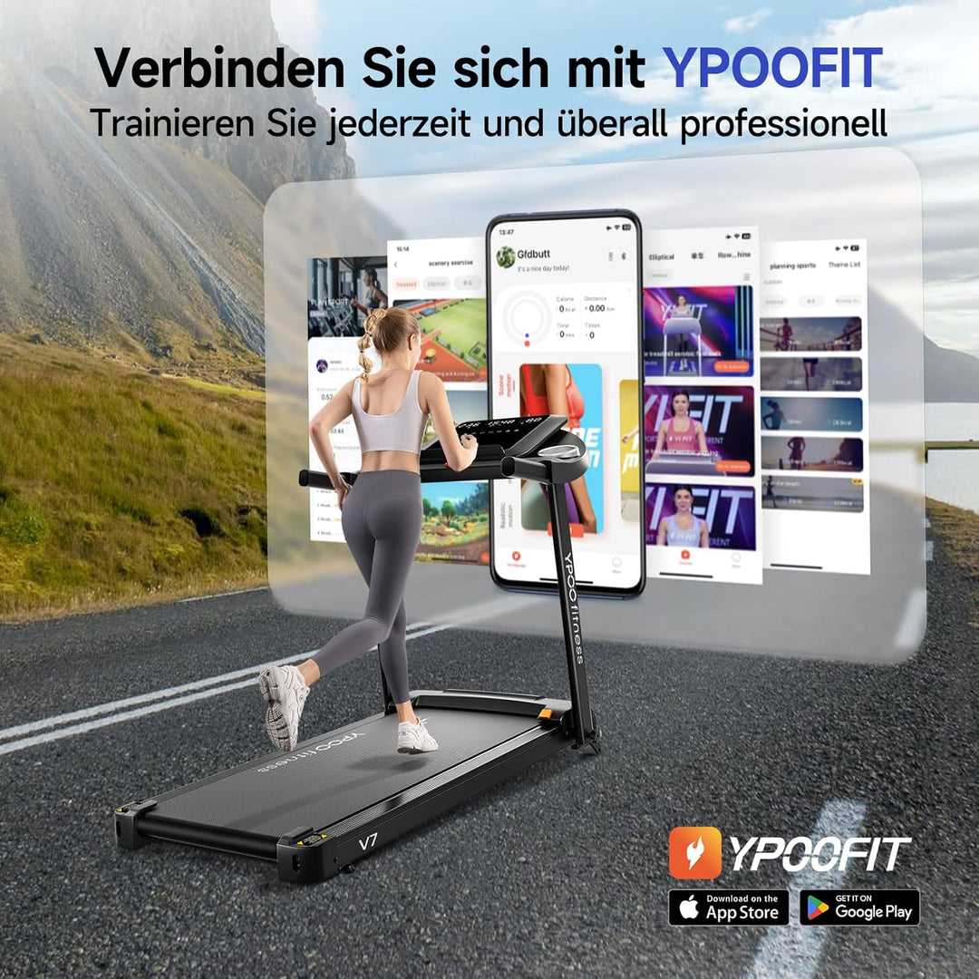 YPOO Laufband für Zuhause, Laufband Klappbar mit Steigung 8%, Laufbänder Leise bis 13km/h mit Grosse