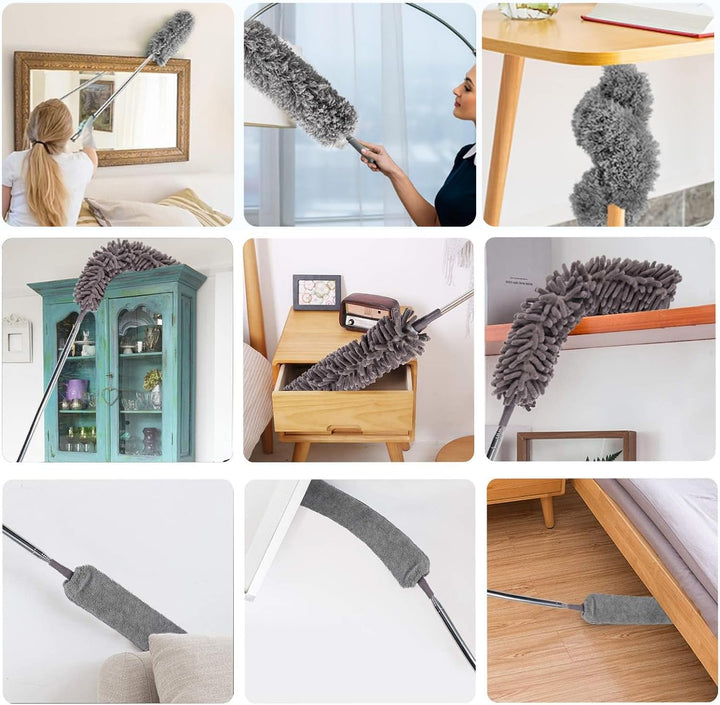 Staubwedel Teleskop Waschbar 6er Set Mikrofaser Köpfe– Staubwedel Lang Ausziehbar Bis 2.5M – Staubwi