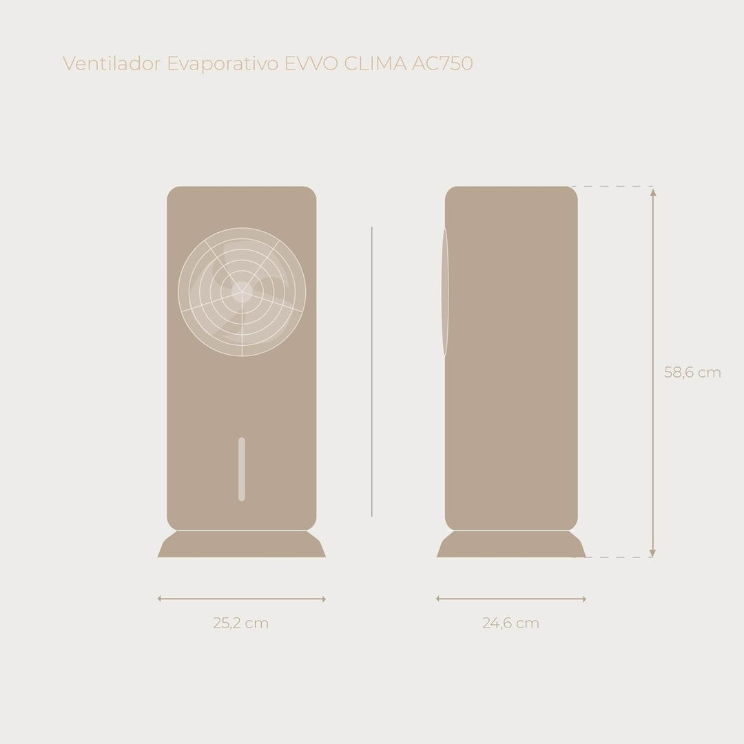 EVVO AC750 Tragbarer Verdunstungsventilator – Kühlt die Luft ohne Installation mit Wasser und Eis, 3