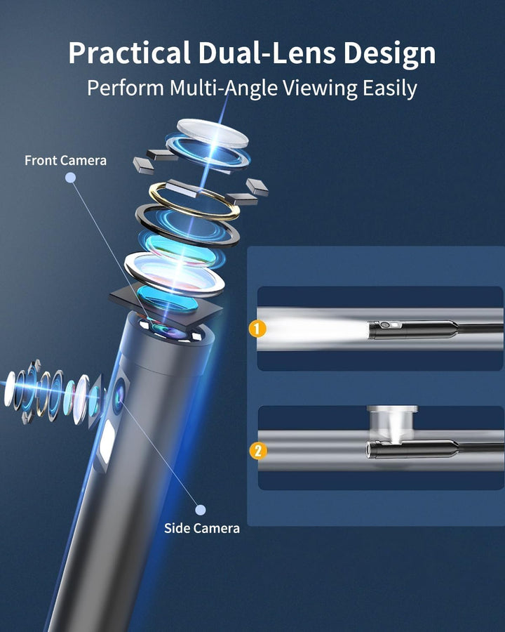 Dual Lens Endoskopkamera, 1080P HD Endoskop-Kamera mit Licht Handy Wasserdichtes Ip67 Kein WLAN Erfo
