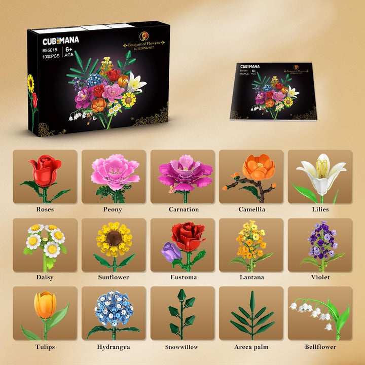 Blumenstrauss-Bausatz – 1000 Teiles Blumenstrauss-Set, Botanische Geschenk zum Valentinstag für Sie