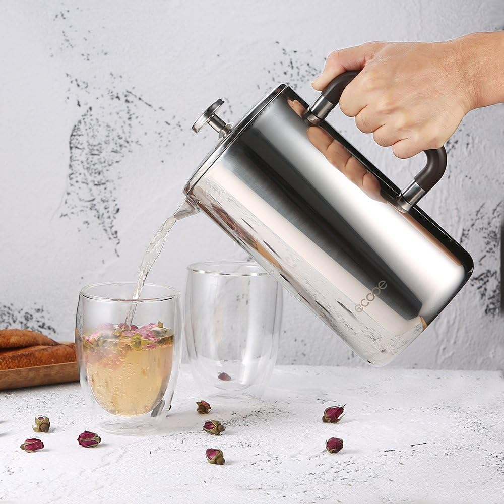 Ecooe 1.5L French Press Kaffee Doppelwandiger Kaffeebereiter aus 18/10 Rostenfrei Edelstahl mit 3 Fi