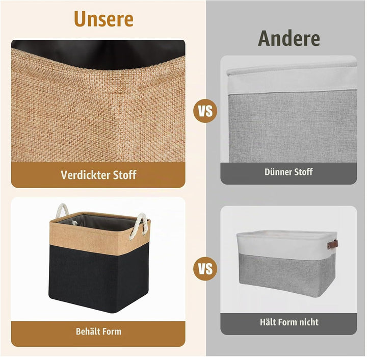 4 Stück Grosse Aufbewahrungskörbe 28x28x27 cm – Faltbare Stoff Aufbewahrungsboxen mit Griffen, stabi