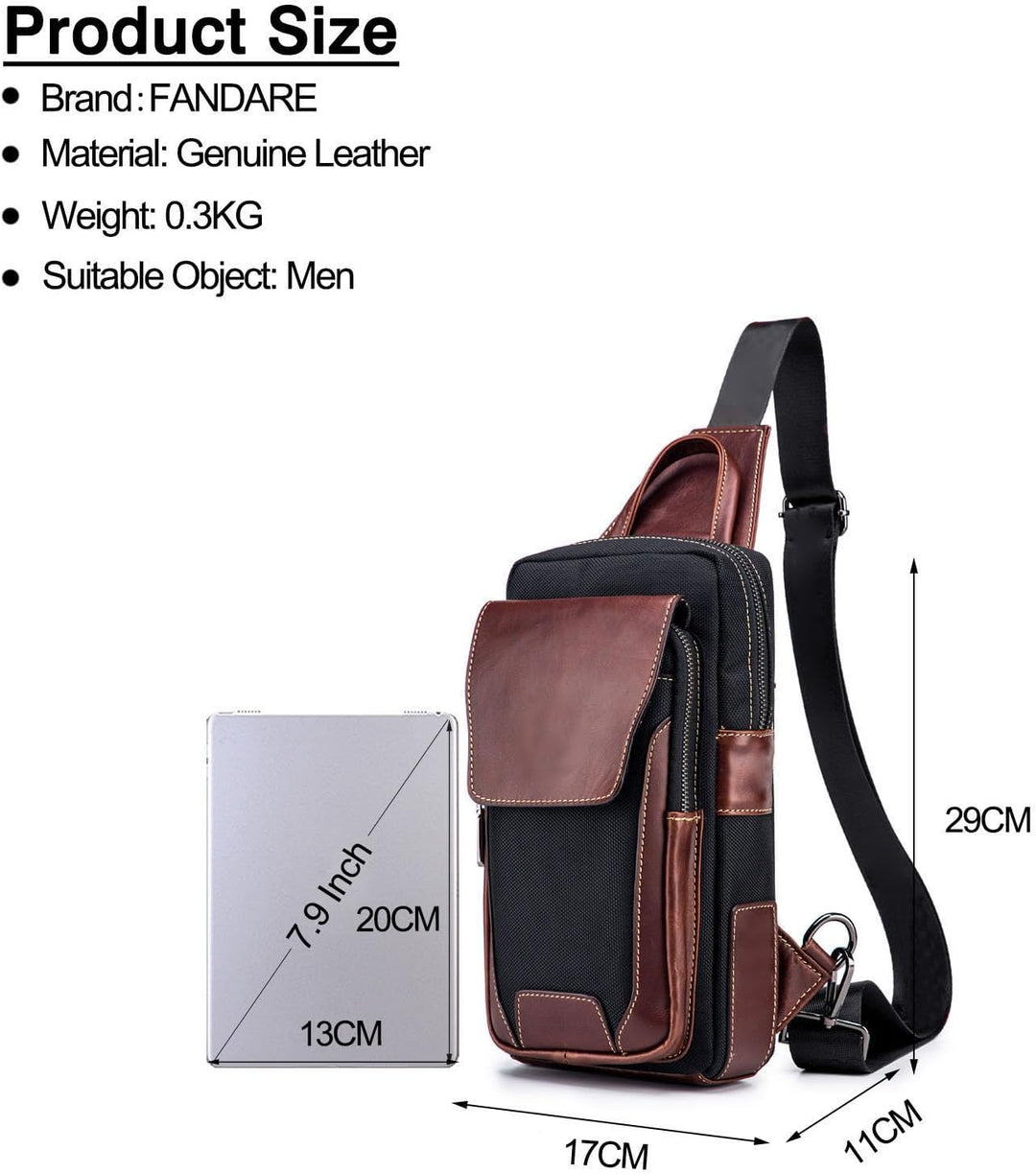 FANDARE Retro Brusttasche Herren Leder Umhängetasche Männerhandtasche Sling Bag Schultertasche Herre