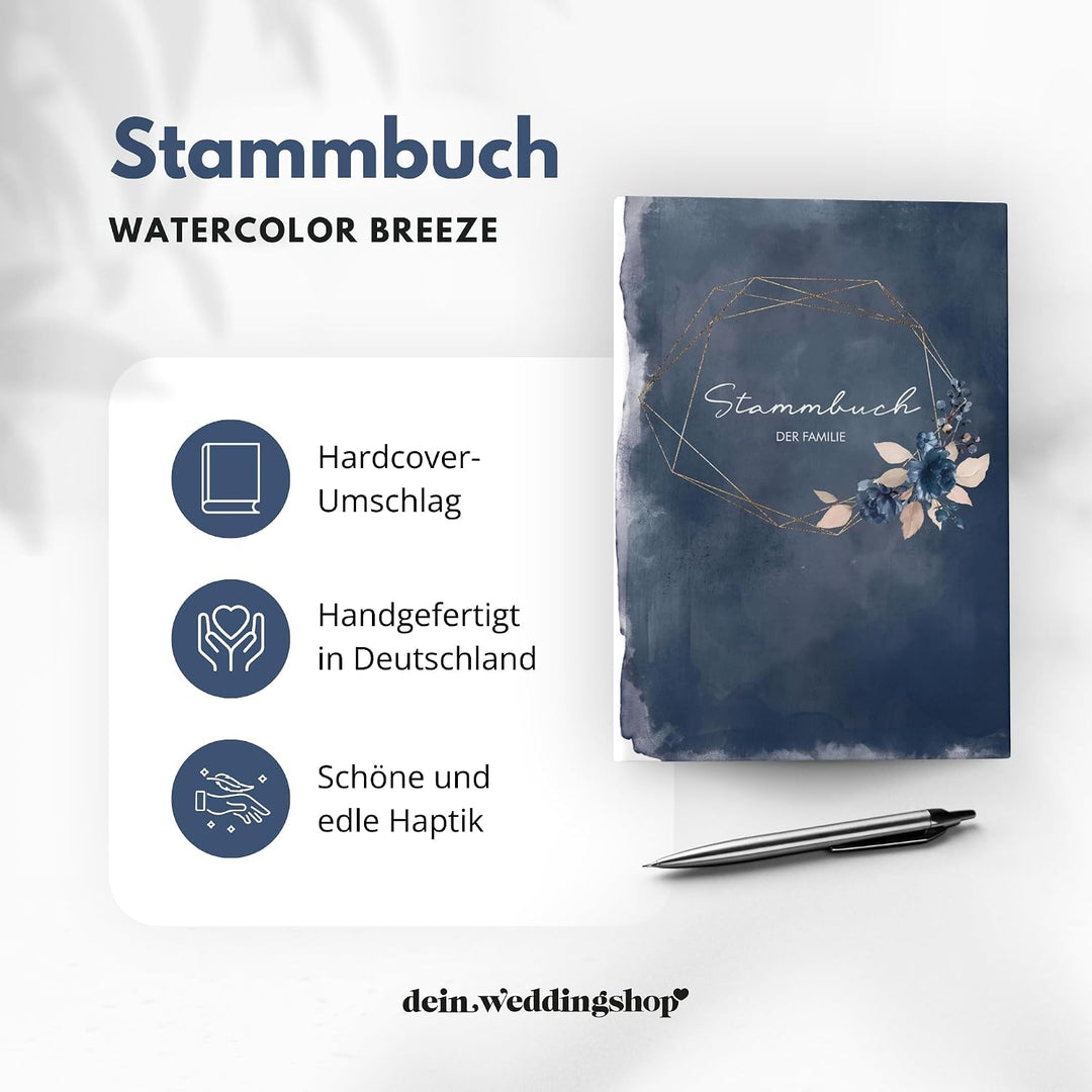 Stammbuch zur Hochzeit Standesamt - Stammbuch der Familie - Familienstammbuch inkl. Einleger - Water