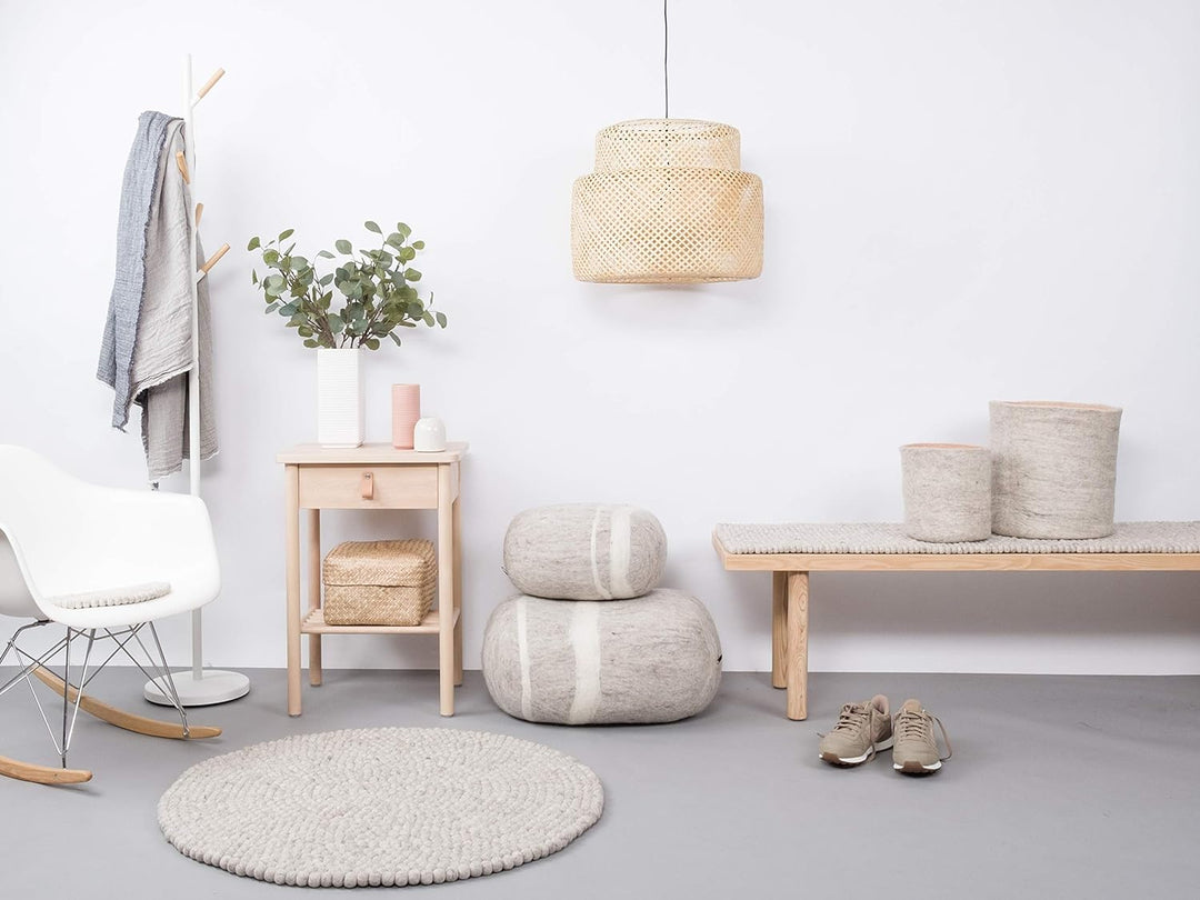Béla - Filz Kieselstein, Meditationskissen, Yogakissen, Dekokissen, Pouf, beige rund - Grösse M 40 x