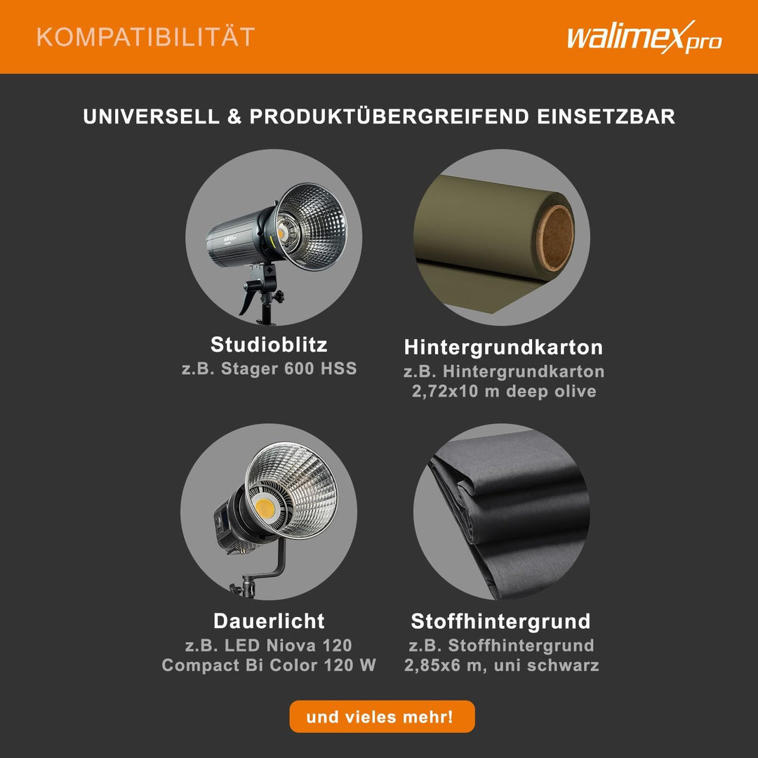Walimex pro 3-fach Hintergrundsystem 145-290cm I für bis zu 3 Leinwände aus Papier & Stoff I stabile