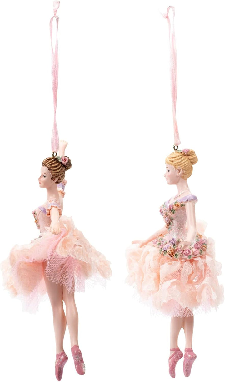 Blush Pink Flower Ballerina Set of 2 Ornaments