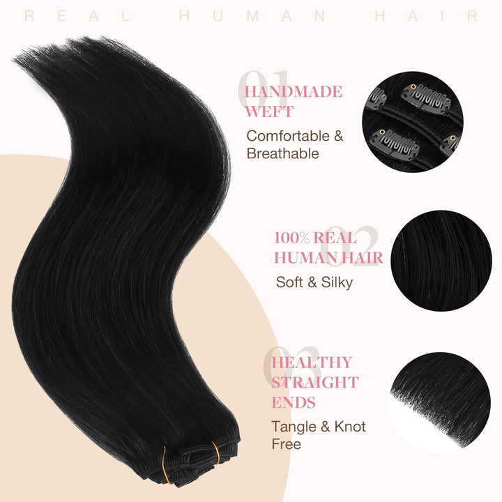 GOO GOO Clip in Extensions Echthaar, Echthaar Extensions Clip, 20cm 50g 7pcs, Clip In Haarverlängeru