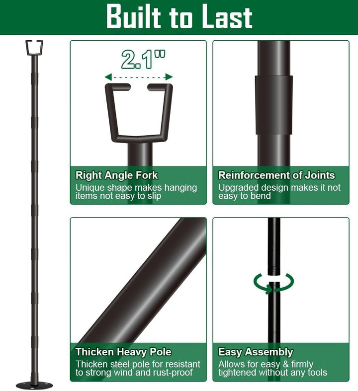 HoldOneLight String Light Pole für Deck 10Ft/3M Outdoor String Light Poles - Verstellbare Höhe, rost